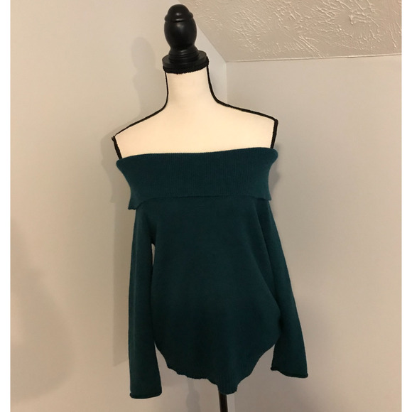 by Anthropologie Shelby Pullover Off-the-Shoulder Teal Sweater - Size Small - Picture 2 of 8